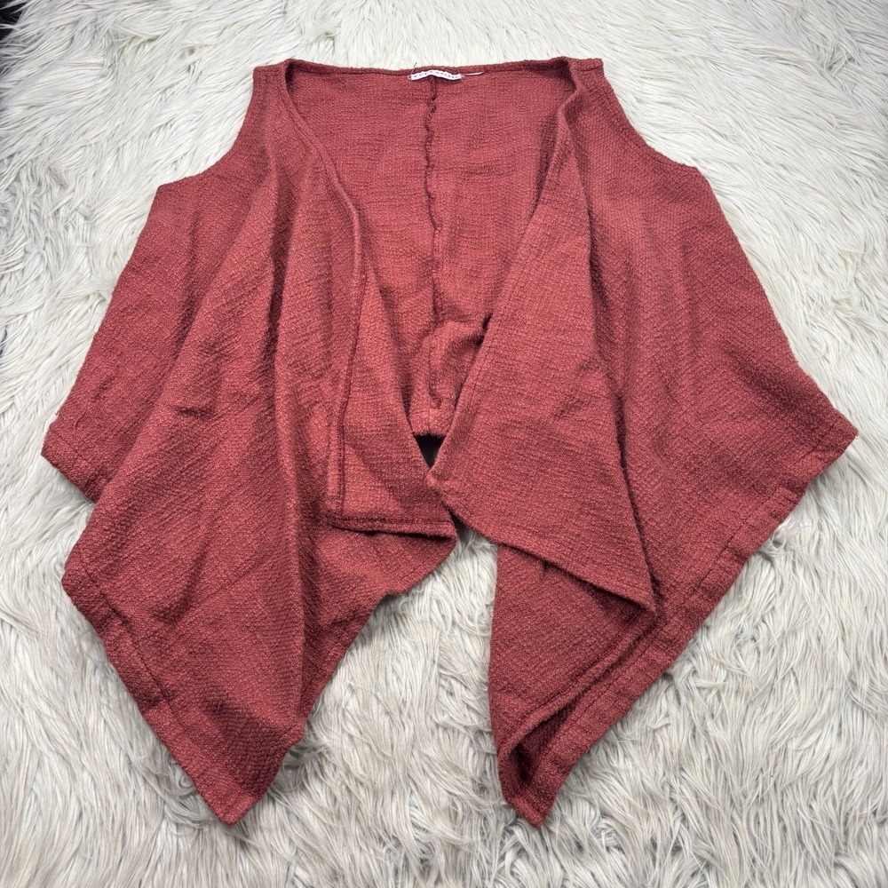 Bryn Walker Women's OS Red Boucle Open Waterfall Front Vest Top Boho Lagenlook